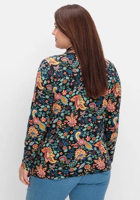 sheego by Joe Browns Langarmshirt mit Paisleyprint und Polokragen - schwarz gemustert sheego Jubiläumsangebot