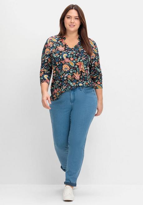 sheego by Joe Browns Langarmshirt mit Paisleyprint und Polokragen - schwarz gemustert sheego Jubiläumsangebot