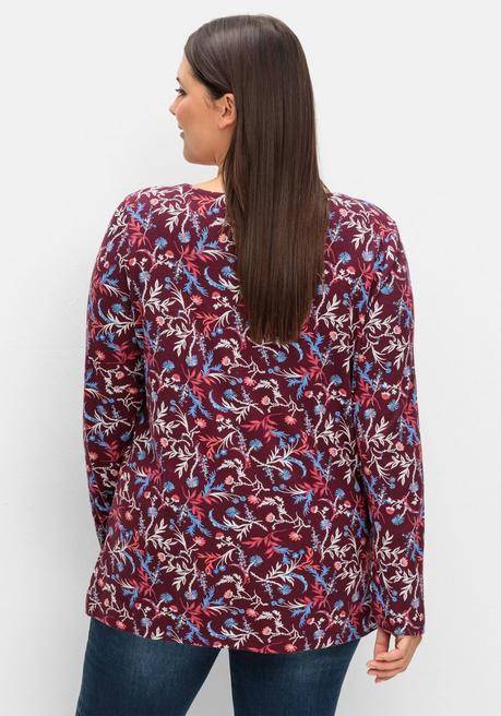 sheego Langarmshirt mit floralem Alloverdruck - weinrot gemustert sheego Lagerräumung