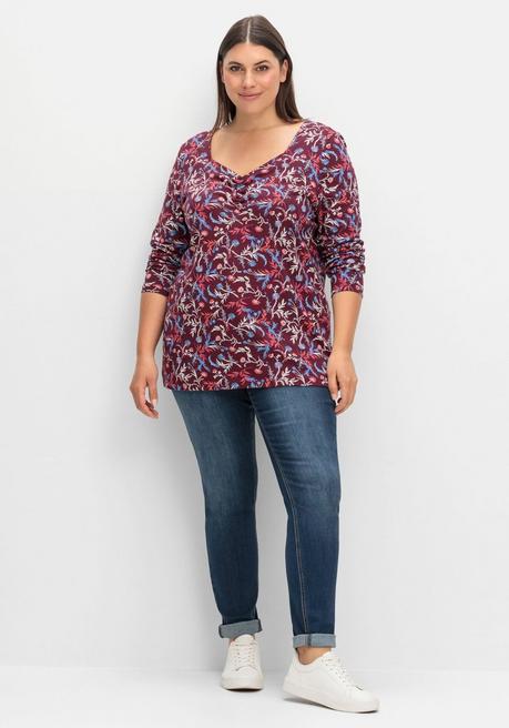 sheego Langarmshirt mit floralem Alloverdruck - weinrot gemustert sheego Lagerräumung