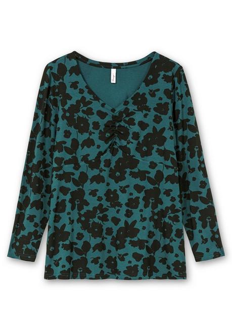 sheego Langarmshirt mit Blumendruck und V-Ausschnitt - tiefgrün gemustert sheego Heißer Verkauf
