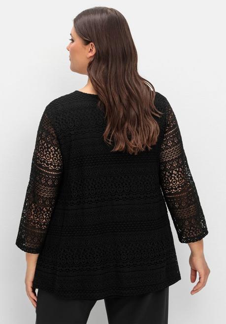 sheego Spitzenshirt in A-Linie und 3/4-Arm - schwarz sheego Top Angebot