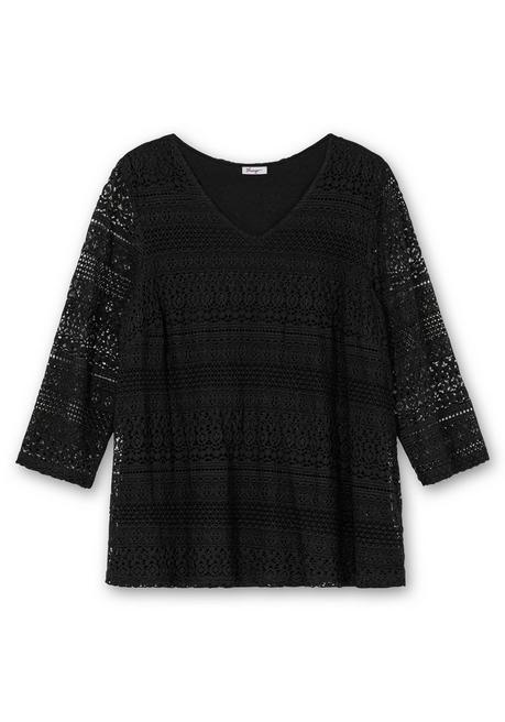 sheego Spitzenshirt in A-Linie und 3/4-Arm - schwarz sheego Top Angebot