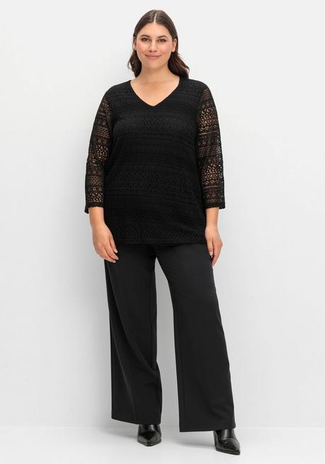 sheego Spitzenshirt in A-Linie und 3/4-Arm - schwarz sheego Top Angebot