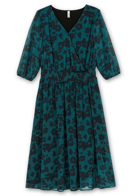 sheego Chiffonkleid in Wickeloptik, mit Alloverprint - tiefgrün gemustert sheego Online Outlet