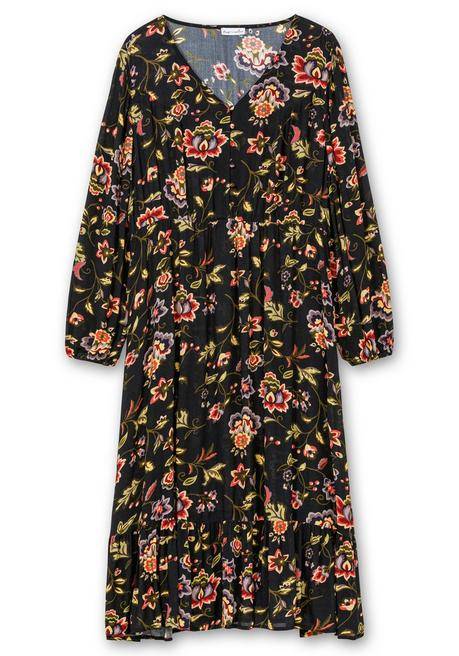 sheego by Joe Browns Midikleid mit Blumendruck und Volant am Saum - schwarz gemustert sheego Zeitlich begrenztes Angebot