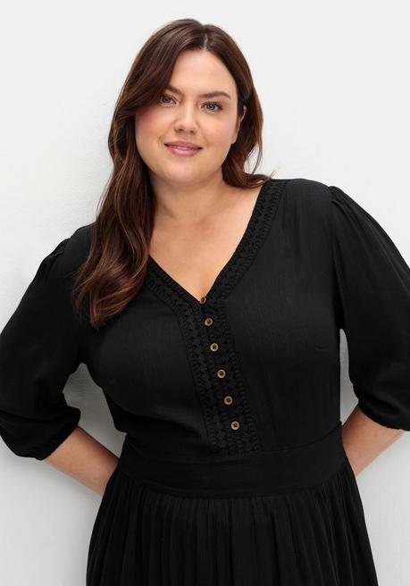 sheego by Joe Browns Maxikleid mit Volant, in Crinkle-Qualität - schwarz sheego Exklusive Angebote