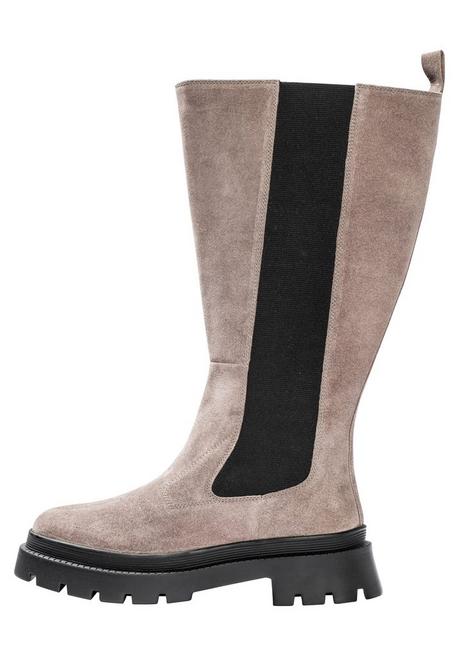 sheego Weitschaft-Lederstiefel mit Stretcheinsatz - taupe sheego Letzte 3 Tage