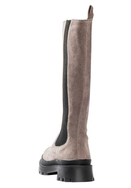 sheego Weitschaft-Lederstiefel mit Stretcheinsatz - taupe sheego Letzte 3 Tage