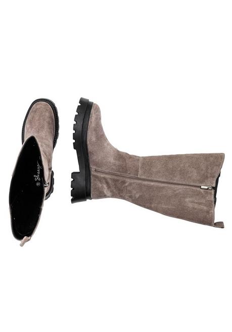 sheego Weitschaft-Lederstiefel mit Stretcheinsatz - taupe sheego Letzte 3 Tage