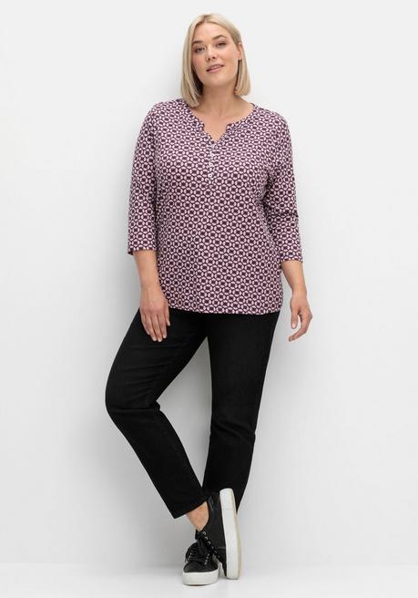 sheego 3/4-Arm-Shirt mit Retro-Alloverdruck - aubergine gemustert sheego Vierteljährliche Förderung