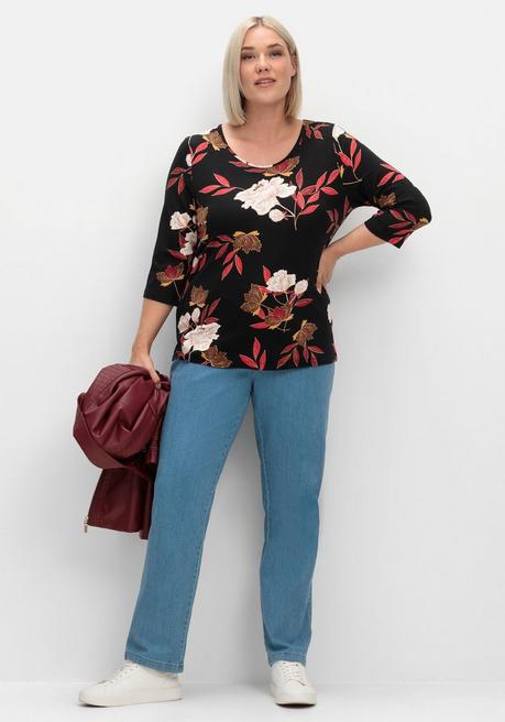 sheego 3/4-Arm-Shirt mit Blumenprint, aus Viskosejersey - rot gemustert sheego Bis zu 55% Rabatt