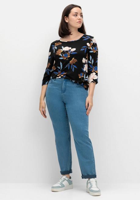 sheego 3/4-Arm-Shirt mit Blumenprint, aus Viskosejersey - blau gemustert sheego Discount Store für neue Produkte