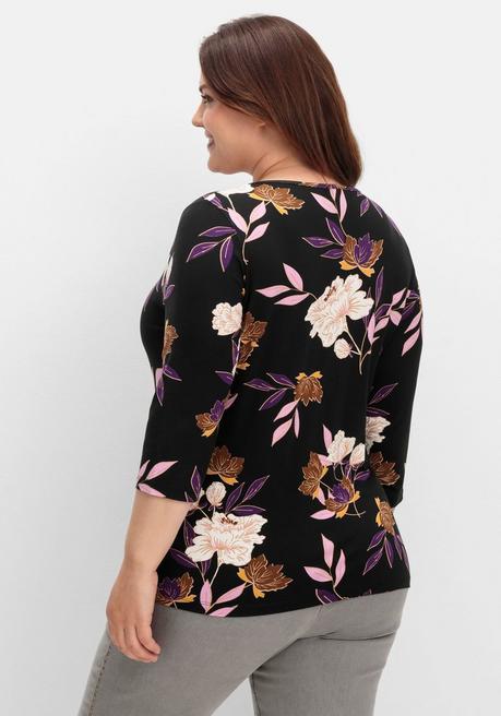 sheego 3/4-Arm-Shirt mit Blumenprint, aus Viskosejersey - dunkellila gemustert sheego Nur noch ein Tag übrig