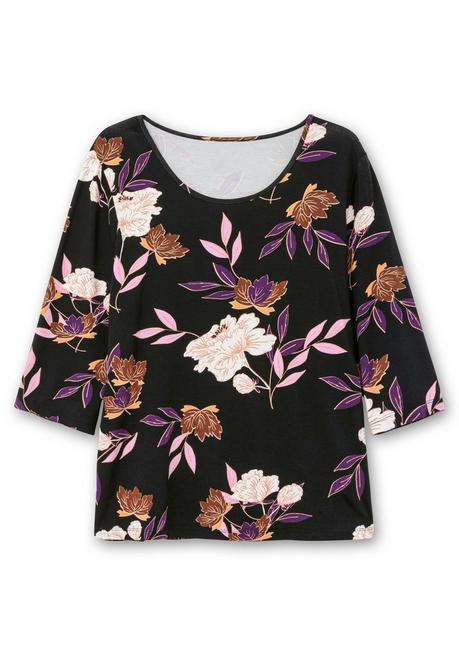 sheego 3/4-Arm-Shirt mit Blumenprint, aus Viskosejersey - dunkellila gemustert sheego Nur noch ein Tag übrig
