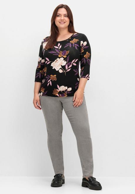 sheego 3/4-Arm-Shirt mit Blumenprint, aus Viskosejersey - dunkellila gemustert sheego Nur noch ein Tag übrig
