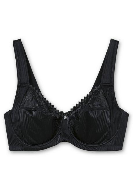 sheego Minimizer-BH mit floraler Spitze und tonigen Streifen - schwarz sheego zollfrei