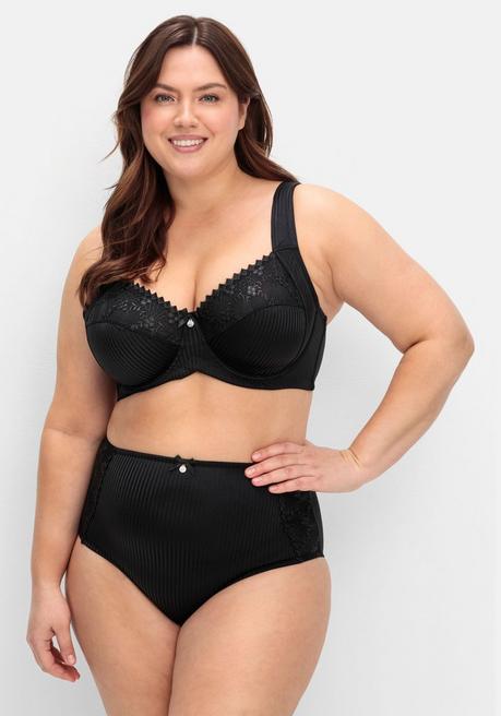 sheego Minimizer-BH mit floraler Spitze und tonigen Streifen - schwarz sheego zollfrei