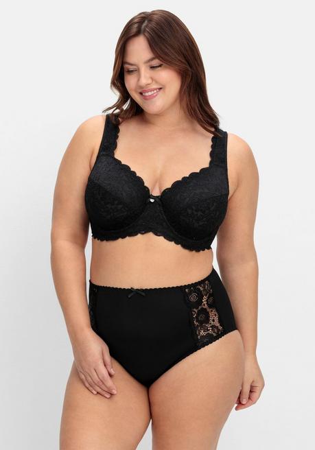 sheego Bügel-BH mit blickdichter Spitze und Seitenstützen - schwarz sheego Outlet
