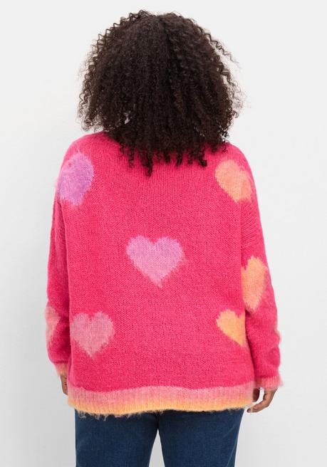 sheego loves miss goodlife Strickpullover mit Herz-Intarsien, im Oversized-Schnitt - pink gemustert sheego Sonderangebote