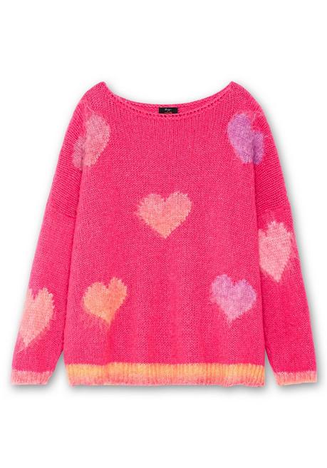 sheego loves miss goodlife Strickpullover mit Herz-Intarsien, im Oversized-Schnitt - pink gemustert sheego Sonderangebote