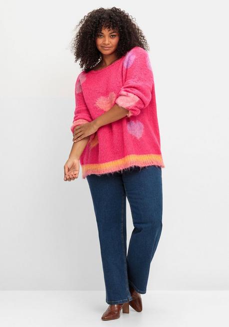 sheego loves miss goodlife Strickpullover mit Herz-Intarsien, im Oversized-Schnitt - pink gemustert sheego Sonderangebote