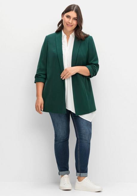 sheego Langer Blazer mit Schalkragen und gerafftem 3/4-Arm - tiefgrün sheego Begrenzte Freigabe