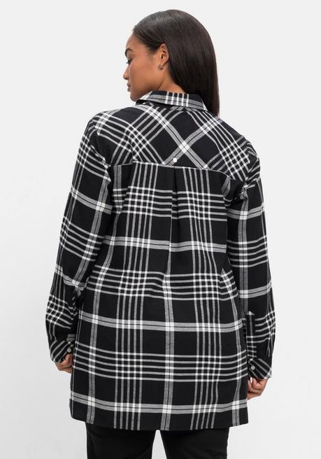 sheego Karierte Hemdbluse in Longform - schwarz kariert sheego Zeitbegrenzte Promotion
