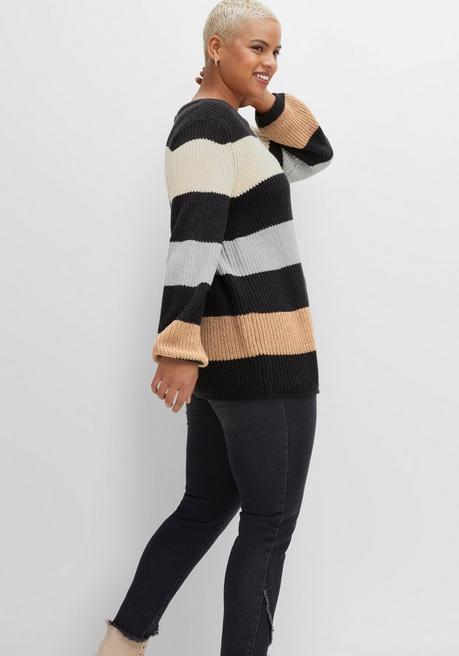 sheego Pullover mit Blockstreifen, in Perlfangstruktur - schwarz gemustert sheego Bis zu 60% Rabatt