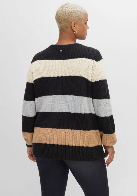 sheego Pullover mit Blockstreifen, in Perlfangstruktur - schwarz gemustert sheego Bis zu 60% Rabatt