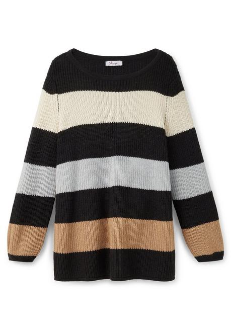 sheego Pullover mit Blockstreifen, in Perlfangstruktur - schwarz gemustert sheego Bis zu 60% Rabatt