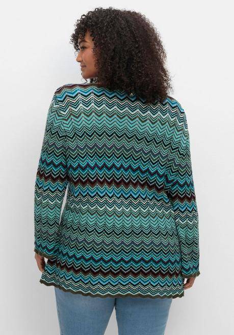 sheego Strickjacke mit Trompetenärmeln, im Zickzackmuster - dunkeloliv gemustert sheego Riesige Rabatte