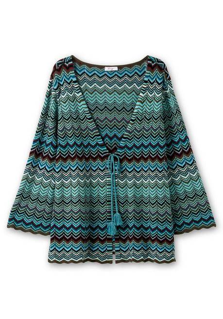 sheego Strickjacke mit Trompetenärmeln, im Zickzackmuster - dunkeloliv gemustert sheego Riesige Rabatte