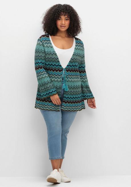 sheego Strickjacke mit Trompetenärmeln, im Zickzackmuster - dunkeloliv gemustert sheego Riesige Rabatte
