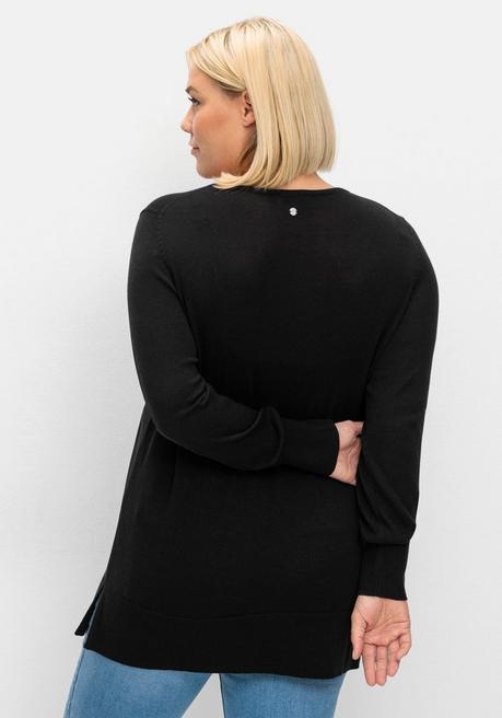 sheego Pullover aus leichtem Strick, mit V-Ausschnitt - schwarz sheego 50% Rabatt mit kostenlosem Versand