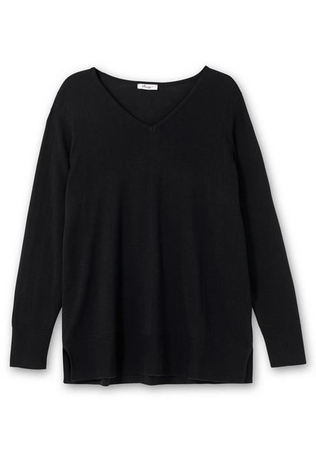 sheego Pullover aus leichtem Strick, mit V-Ausschnitt - schwarz sheego 50% Rabatt mit kostenlosem Versand