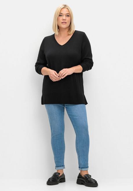 sheego Pullover aus leichtem Strick, mit V-Ausschnitt - schwarz sheego 50% Rabatt mit kostenlosem Versand