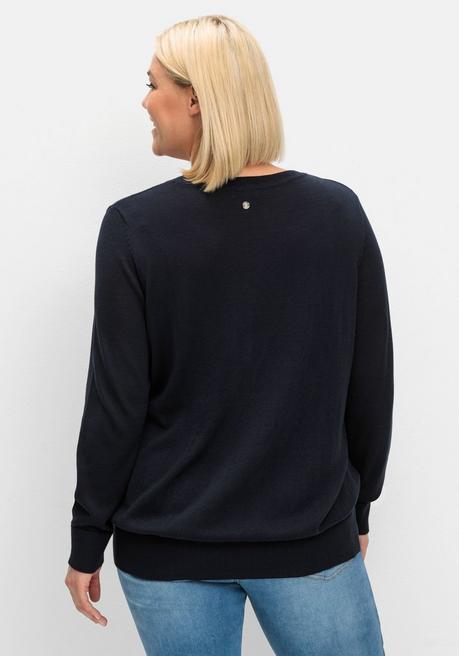sheego Pullover aus leichtem Strick, mit Rundhalsausschnitt - tiefblau sheego Begrenzt auf 3 Tage