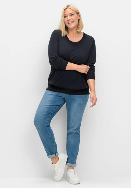 sheego Pullover aus leichtem Strick, mit Rundhalsausschnitt - tiefblau sheego Begrenzt auf 3 Tage