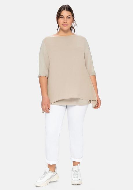 sheego Blusenshirt in leichter A-Linie mit Zipfelsaum - beigefarben sheego Black Friday Preise