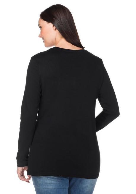sheego Langarmshirt mit Knopfleiste - schwarz sheego 50% Rabatt für begrenzte Zeit