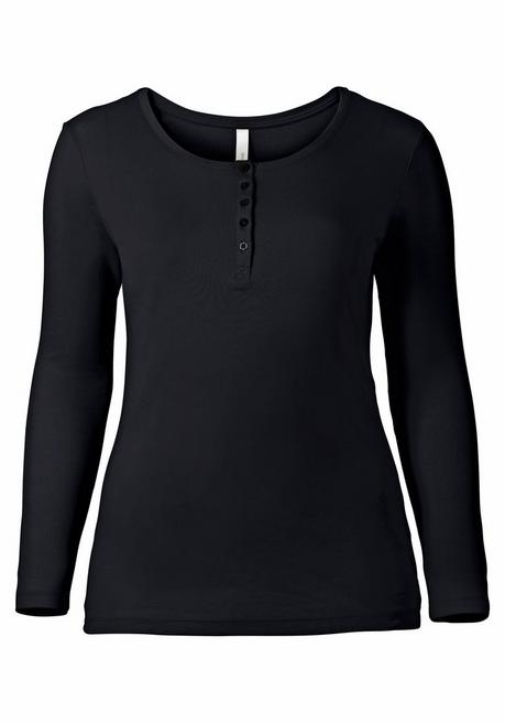sheego Langarmshirt mit Knopfleiste - schwarz sheego 50% Rabatt für begrenzte Zeit