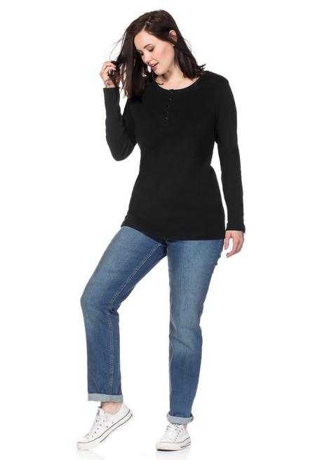 sheego Langarmshirt mit Knopfleiste - schwarz sheego 50% Rabatt für begrenzte Zeit