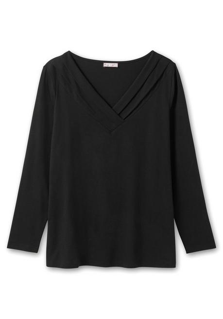 sheego by Joe Browns Langarmshirt mit Zierfalten am V-Ausschnitt, A-Linie - schwarz sheego Online