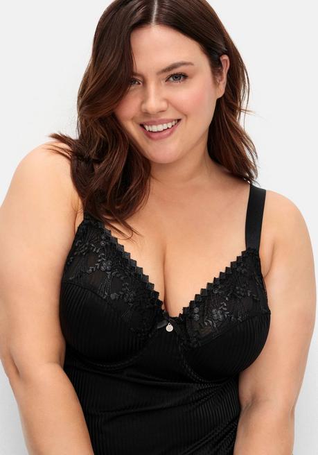 sheego BH-Hemd mit Spitzen-Cups und tonigen Streifen - schwarz sheego Neuheiten