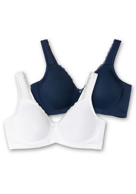 sheego Doppelpack Bügel-BHs mit Spitzenborten - marine+weiß sheego JETZT KAUFEN