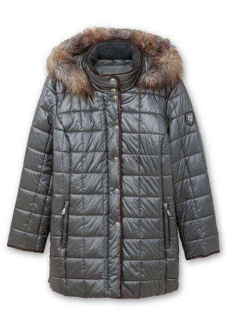 sheego Leicht glänzende Steppjacke mit Kunstfell-Kapuze - grau sheego Letzter Tag