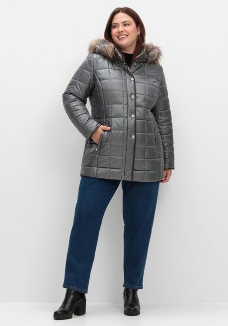 sheego Leicht glänzende Steppjacke mit Kunstfell-Kapuze - grau sheego Letzter Tag