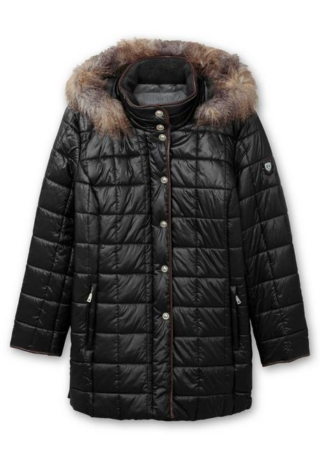 sheego Leicht glänzende Steppjacke mit Kunstfell-Kapuze - schwarz sheego Bis zu 50% Rabatt