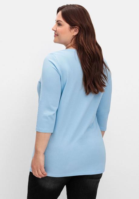 sheego Shirt in Piqué-Qualität mit 3/4-Ärmeln - himmelblau sheego Bis zu 60% Rabatt